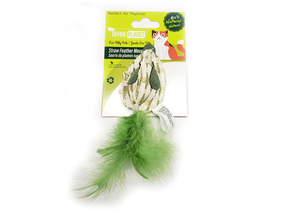 Jouet pour chats - Souris de plumes sur paille